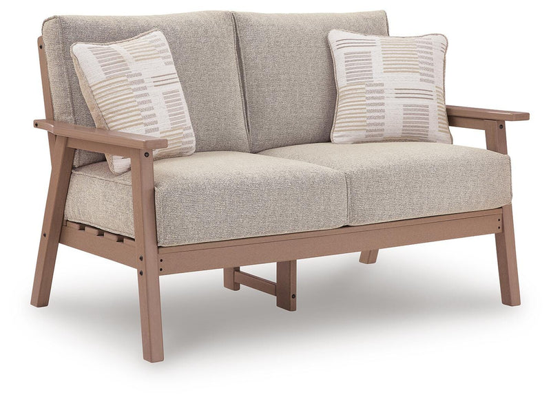 Grover Beach Outdoor Sofa and Loveseat with Coffee Table in Driftwood - PKG024038
