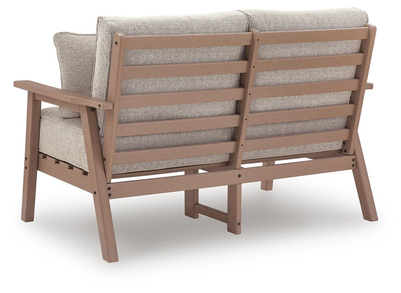 Grover Beach Outdoor Sofa and Loveseat with Coffee Table in Driftwood - PKG024038