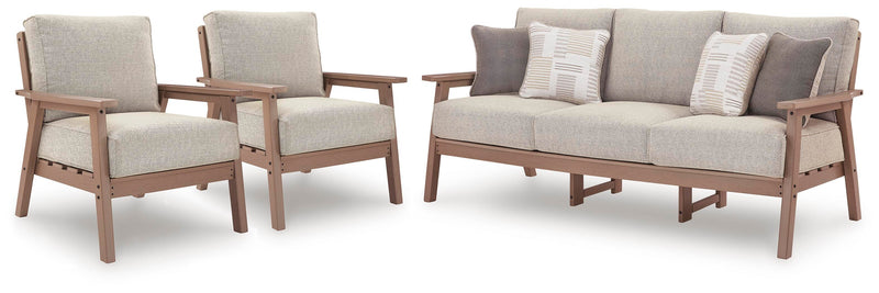 Grover Beach Outdoor Sofa with 2 Lounge Chairs in Driftwood - PKG024041