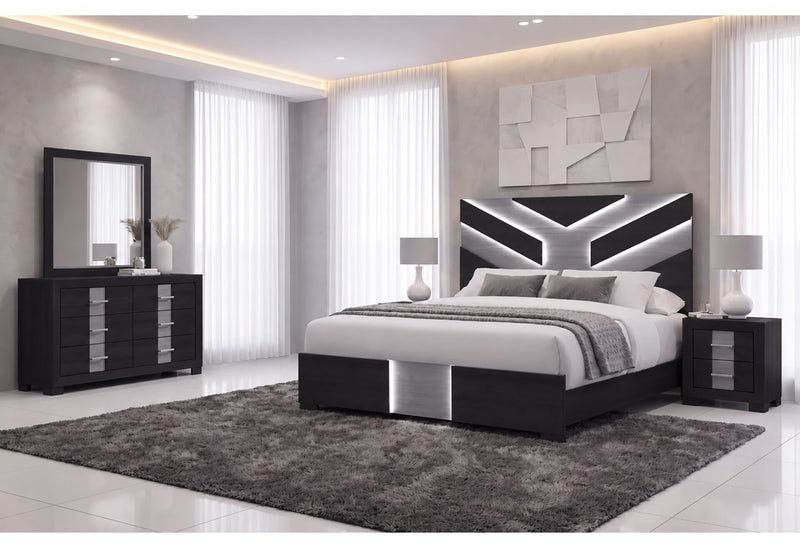 Optimus Black King Bed, Dresser, Mirror And Nighstand - OPTIMUS-BLK/GRY-KB DR MR NS