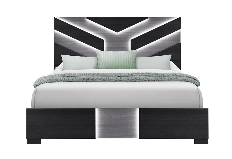 Optimus Black King Bed, Dresser, Mirror And Nighstand - OPTIMUS-BLK/GRY-KB DR MR NS