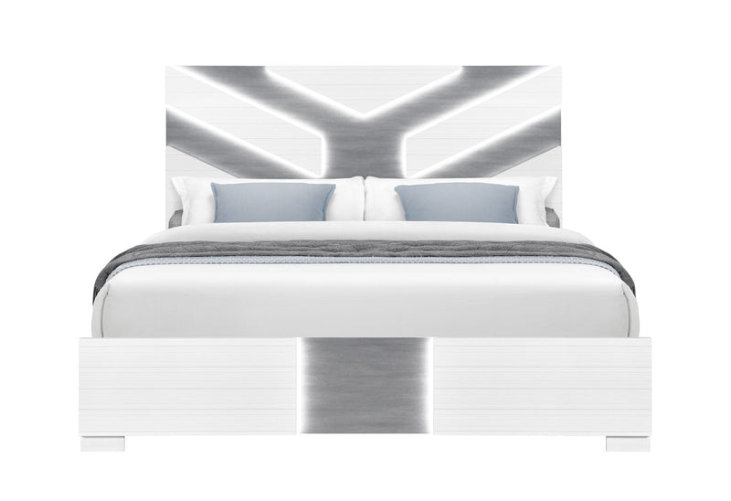 Optimus White Queen Bed, Dresser, Mirror And Nightstand - OPTIMUS-WHT/GRY-QB DR MR NS