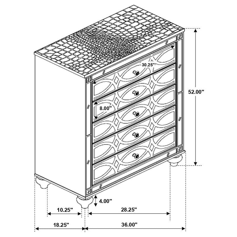 Gunnison 5-drawer Bedroom Chest Silver Metallic - 223215