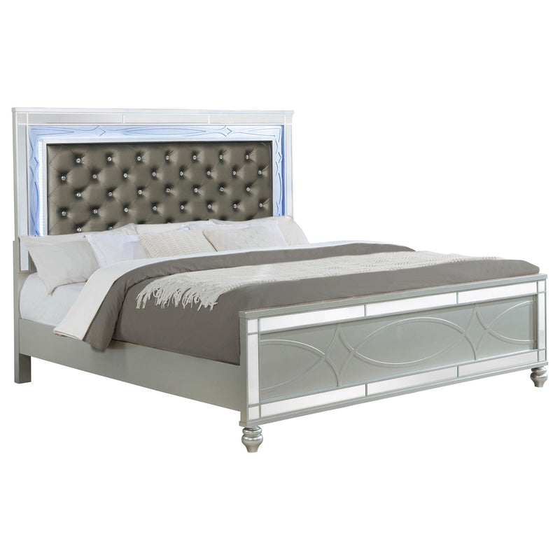 Gunnison Wood Eastern King LED Panel Bed Silver Metallic - 223211KE