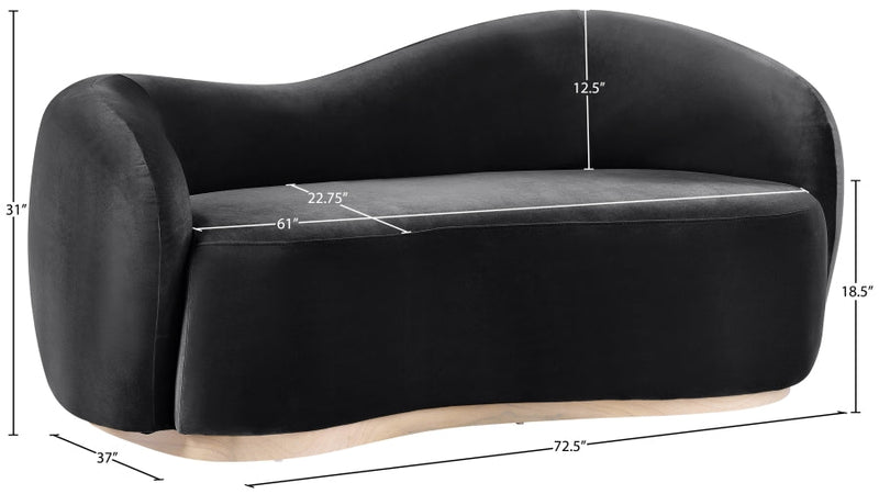 Gustavo 72.5" Velvet Upholstered Upholstered Loveseat in Black - 44081Black-L