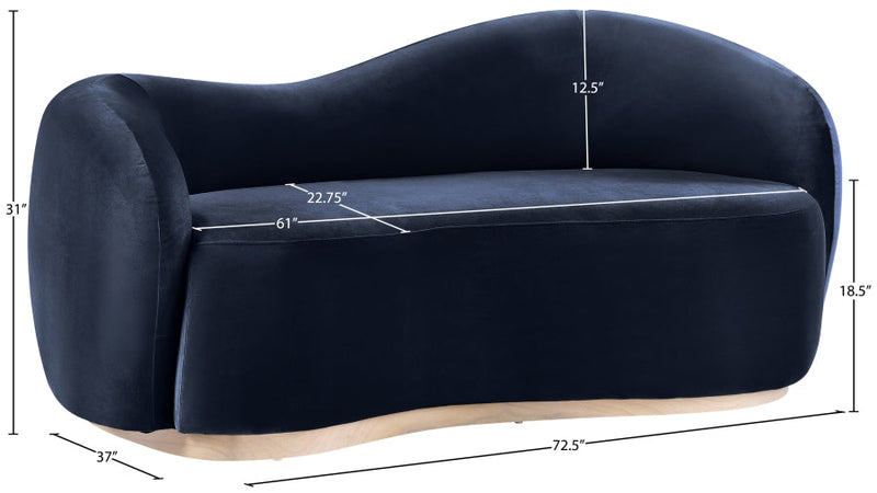 Gustavo 72.5" Velvet Upholstered Upholstered Loveseat in Blue - 44081Navy-L