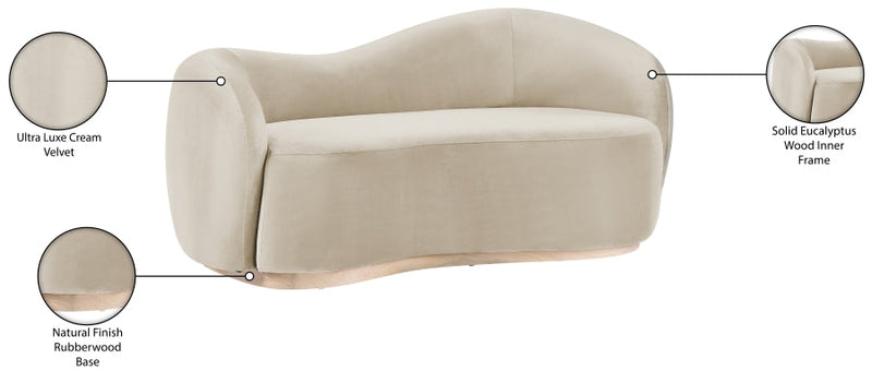 Gustavo 72.5" Velvet Upholstered Upholstered Loveseat in Cream - 44081Cream-L