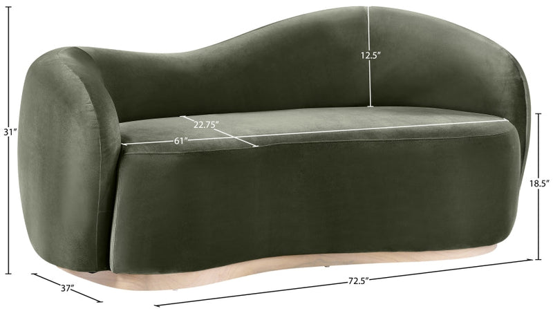Gustavo 72.5" Velvet Upholstered Upholstered Loveseat in Green - 44081Green-L
