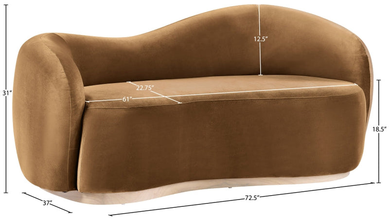 Gustavo 72.5" Velvet Upholstered Upholstered Loveseat in Saddle - 44081Saddle-L