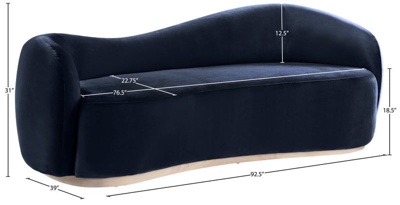 Gustavo 92.5" Velvet Upholstered Upholstered Sofa in Blue - 44081Navy-S
