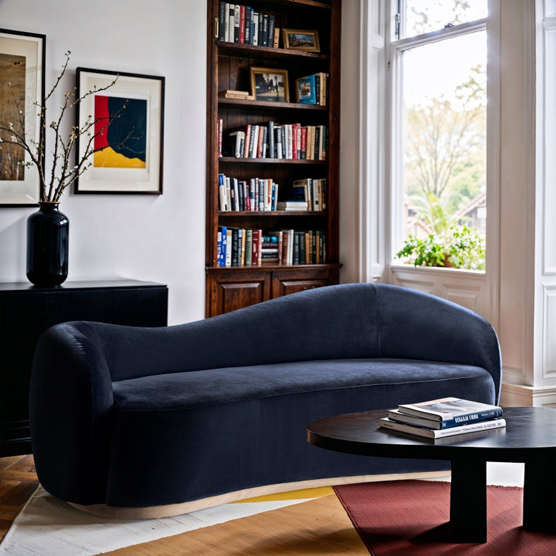Gustavo 92.5" Velvet Upholstered Upholstered Sofa in Blue - 44081Navy-S