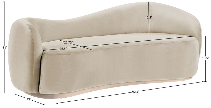 Gustavo 92.5" Velvet Upholstered Upholstered Sofa in Cream - 44081Cream-S
