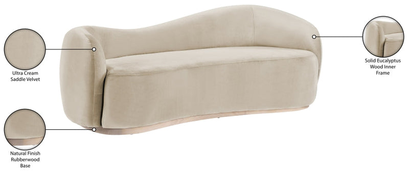 Gustavo 92.5" Velvet Upholstered Upholstered Sofa in Cream - 44081Cream-S