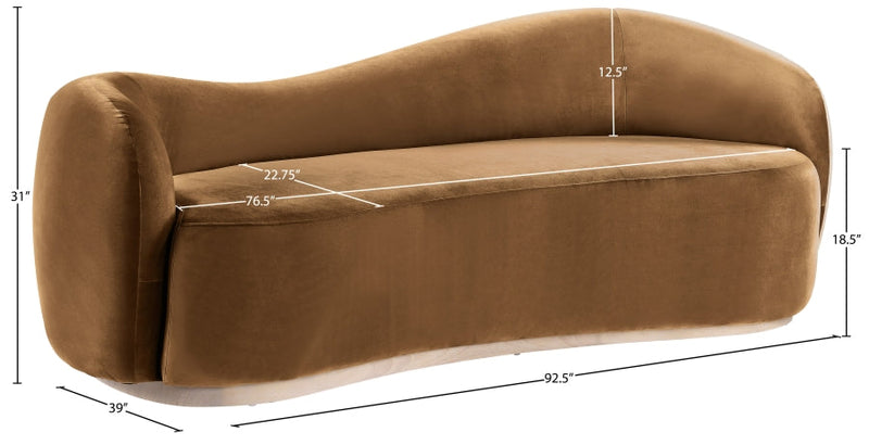 Gustavo 92.5" Velvet Upholstered Upholstered Sofa in Saddle - 44081Saddle-S