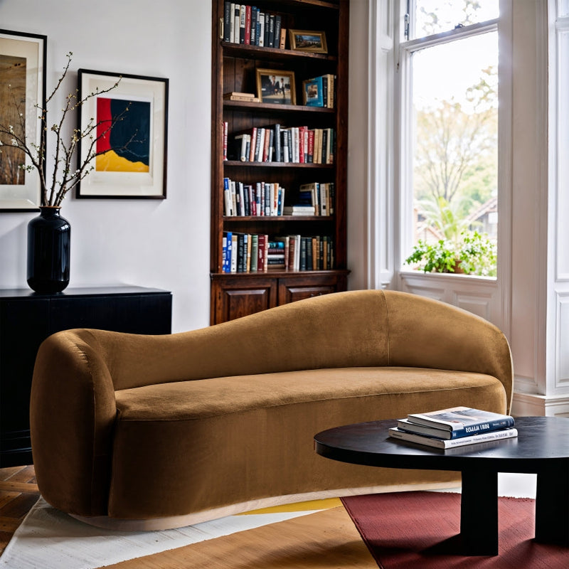 Gustavo 92.5" Velvet Upholstered Upholstered Sofa in Saddle - 44081Saddle-S