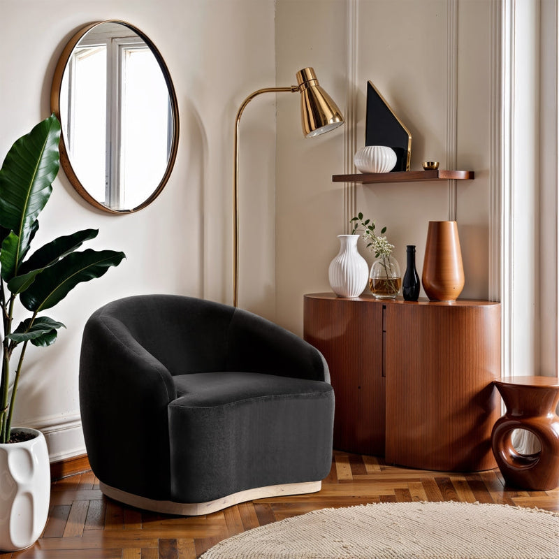 Gustavo Velvet Upholstered Accent Chair in Black - 44081Black-C