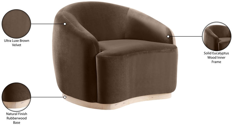 Gustavo Velvet Upholstered Accent Chair in Brown - 44081Brown-C