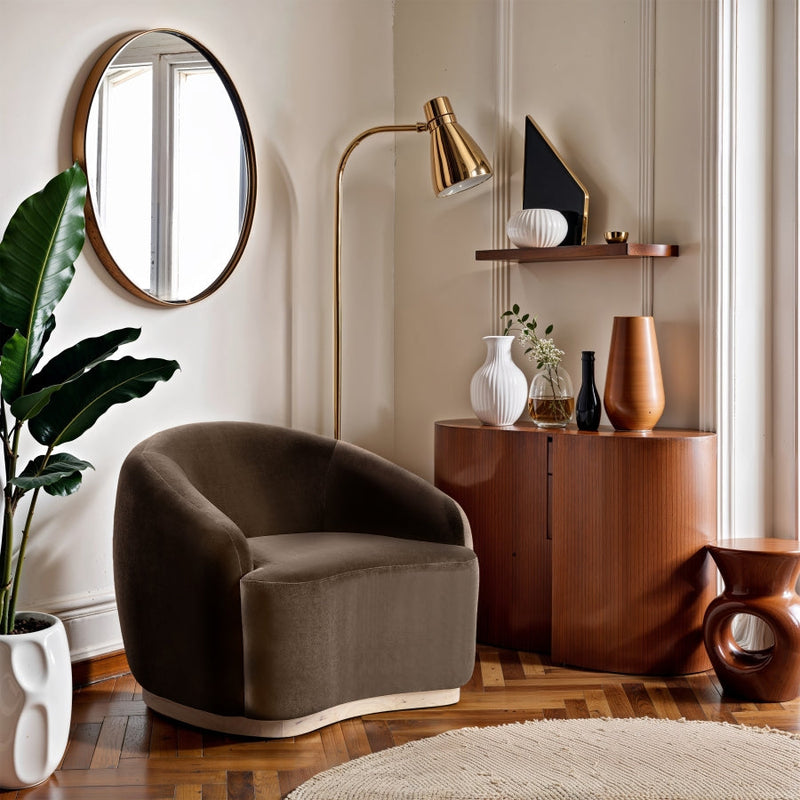 Gustavo Velvet Upholstered Accent Chair in Brown - 44081Brown-C