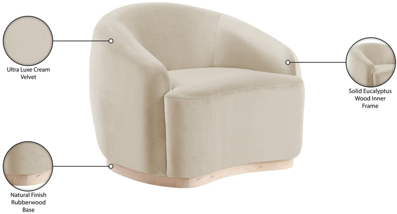 Gustavo Velvet Upholstered Accent Chair in Cream - 44081Cream-C