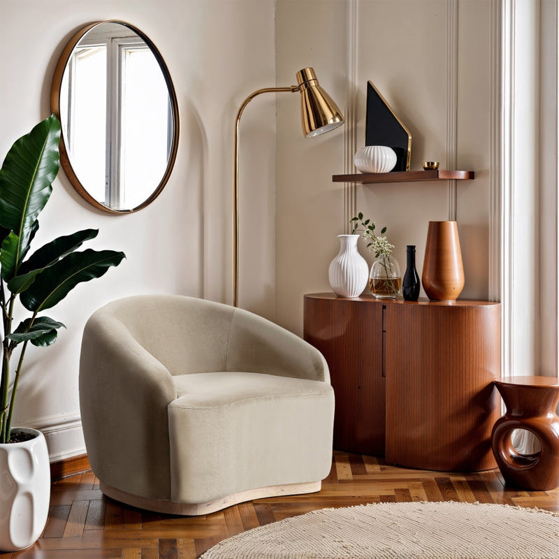 Gustavo Velvet Upholstered Accent Chair in Cream - 44081Cream-C
