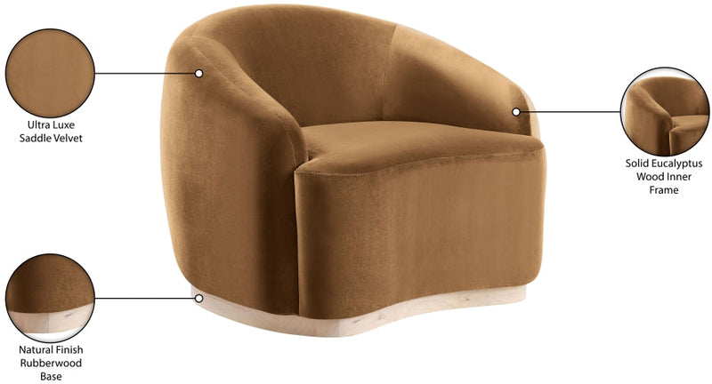 Gustavo Velvet Upholstered Accent Chair in Saddle - 44081Saddle-C