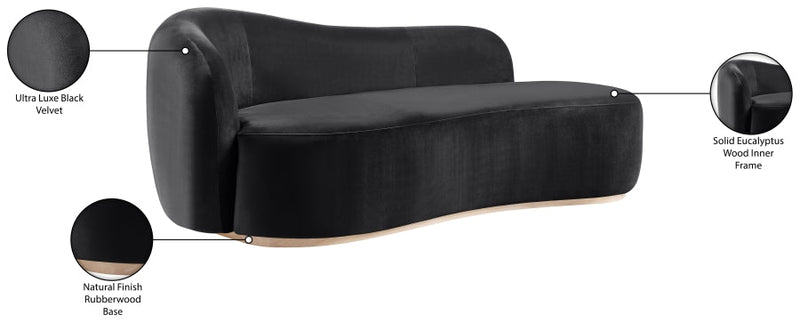 Gustavo Velvet Upholstered Chaise Lounge in Black - 44081Black-Chaise