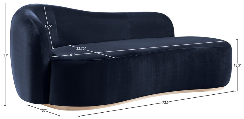 Gustavo Velvet Upholstered Chaise Lounge in Blue - 44081Navy-Chaise