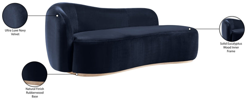 Gustavo Velvet Upholstered Chaise Lounge in Blue - 44081Navy-Chaise