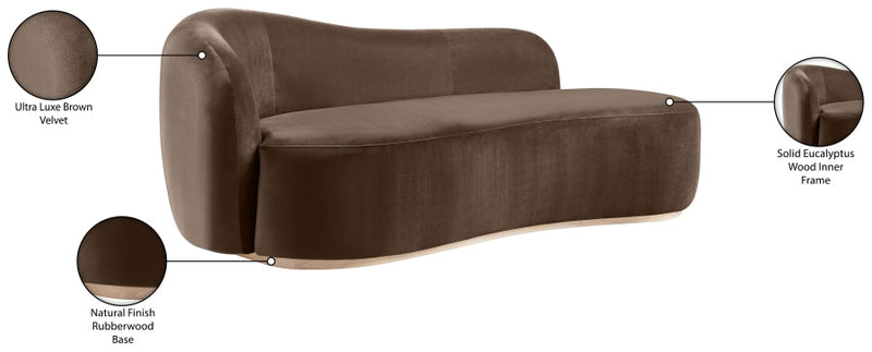 Gustavo Velvet Upholstered Chaise Lounge in Brown - 44081Brown-Chaise