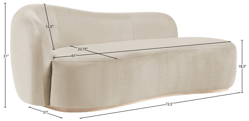Gustavo Velvet Upholstered Chaise Lounge in Cream - 44081Cream-Chaise