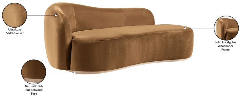 Gustavo Velvet Upholstered Chaise Lounge in Saddle - 44081Saddle-Chaise