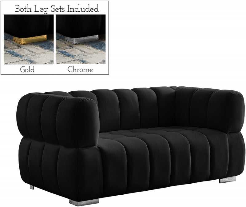 Gwen 68" Velvet Upholstered Loveseat in Black - 670Black-L