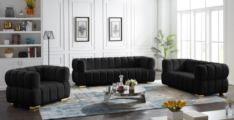 Gwen 68" Velvet Upholstered Loveseat in Black - 670Black-L