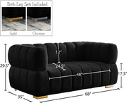 Gwen 68" Velvet Upholstered Loveseat in Black - 670Black-L