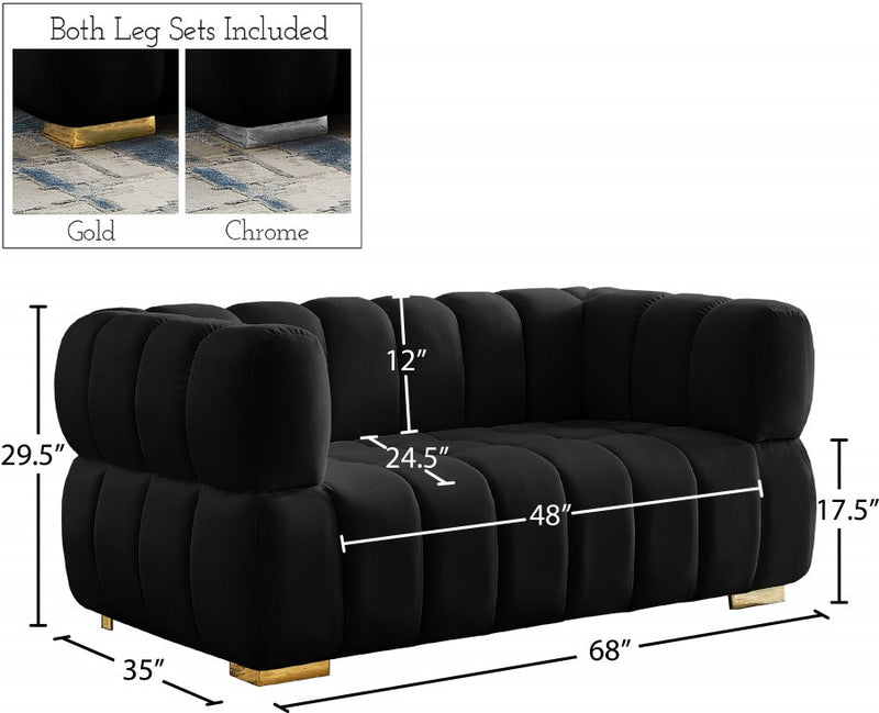 Gwen 68" Velvet Upholstered Loveseat in Black - 670Black-L