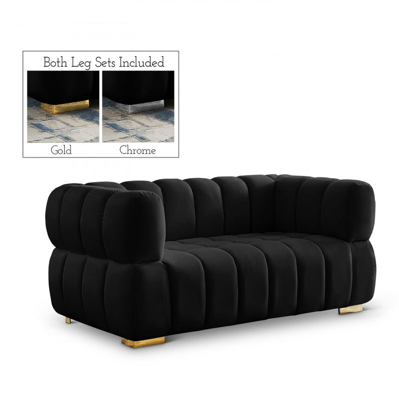 Gwen 68" Velvet Upholstered Loveseat in Black - 670Black-L