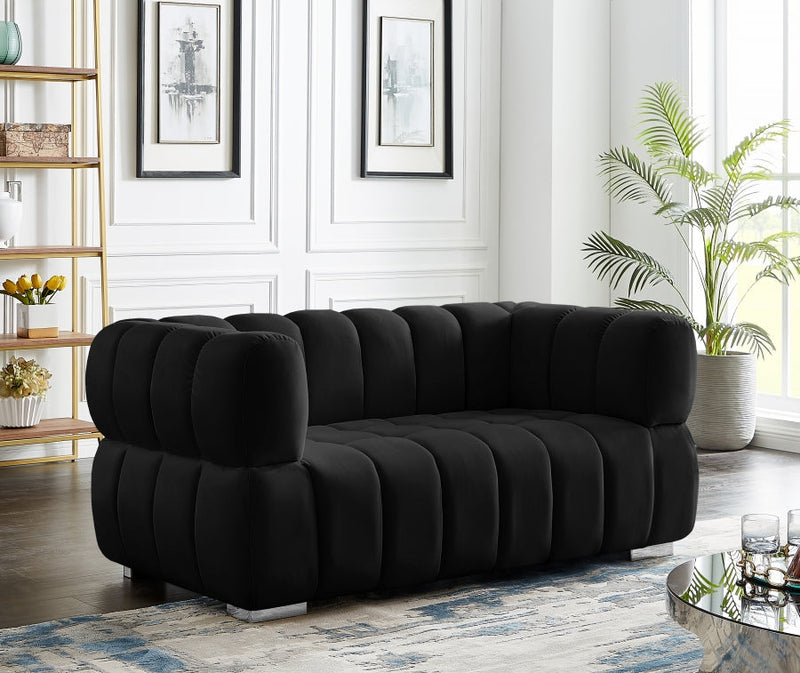 Gwen 68" Velvet Upholstered Loveseat in Black - 670Black-L