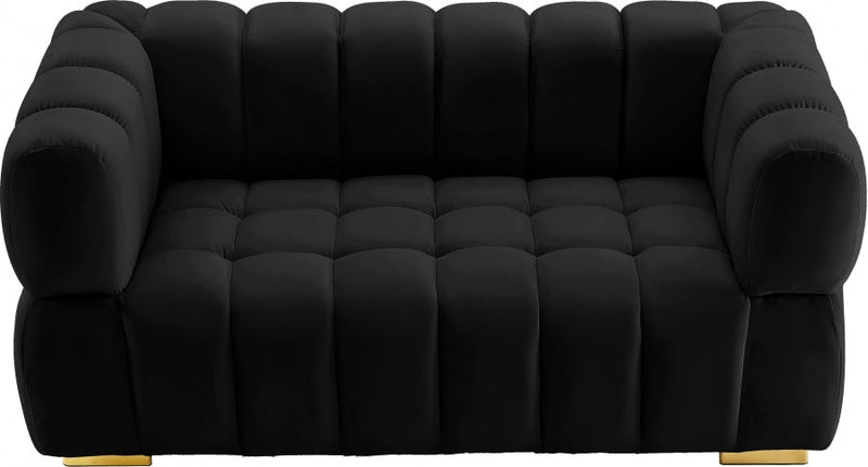 Gwen 68" Velvet Upholstered Loveseat in Black - 670Black-L