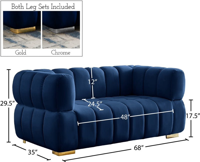 Gwen 68" Velvet Upholstered Loveseat in Blue - 670Navy-L