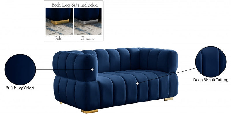 Gwen 68" Velvet Upholstered Loveseat in Blue - 670Navy-L