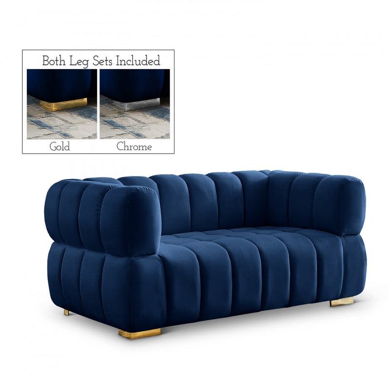 Gwen 68" Velvet Upholstered Loveseat in Blue - 670Navy-L