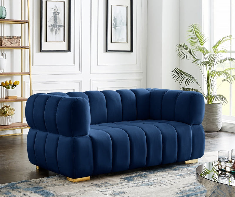 Gwen 68" Velvet Upholstered Loveseat in Blue - 670Navy-L
