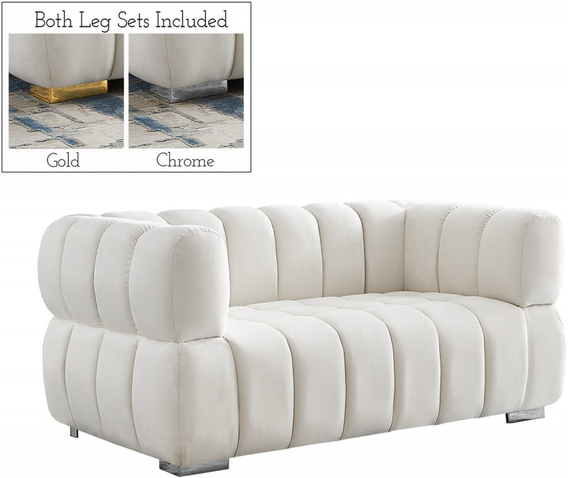 Gwen 68" Velvet Upholstered Loveseat in Cream - 670Cream-L