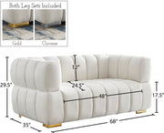 Gwen 68" Velvet Upholstered Loveseat in Cream - 670Cream-L