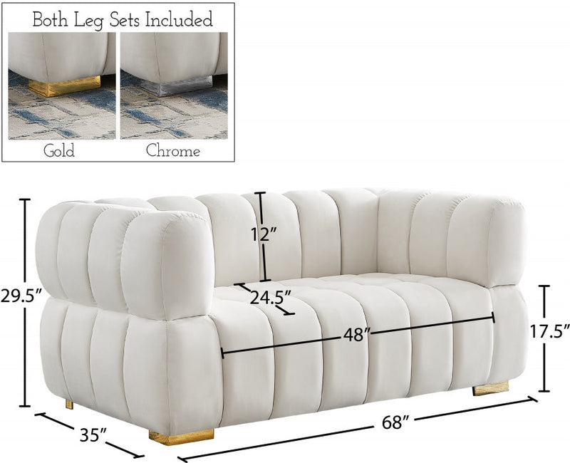 Gwen 68" Velvet Upholstered Loveseat in Cream - 670Cream-L