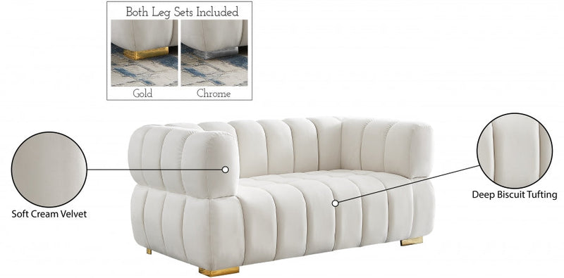 Gwen 68" Velvet Upholstered Loveseat in Cream - 670Cream-L