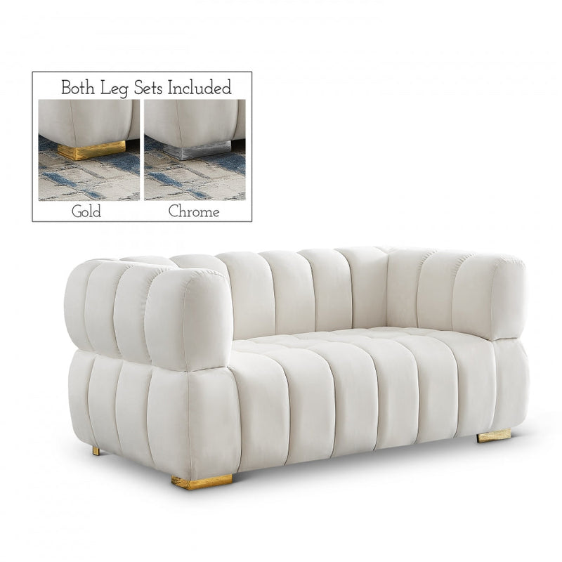Gwen 68" Velvet Upholstered Loveseat in Cream - 670Cream-L