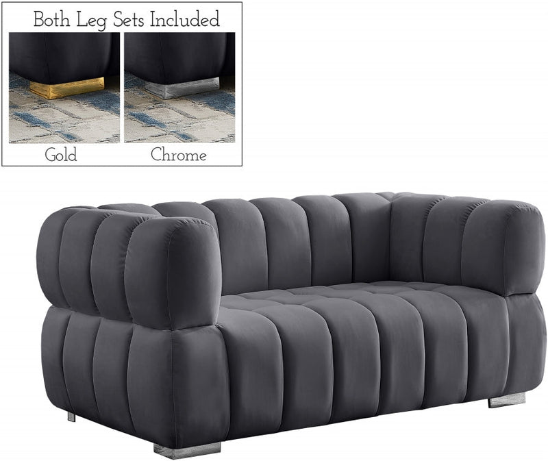 Gwen 68" Velvet Upholstered Loveseat in Grey - 670Grey-L