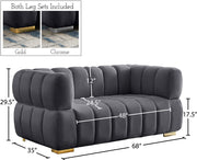 Gwen 68" Velvet Upholstered Loveseat in Grey - 670Grey-L