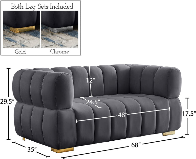 Gwen 68" Velvet Upholstered Loveseat in Grey - 670Grey-L